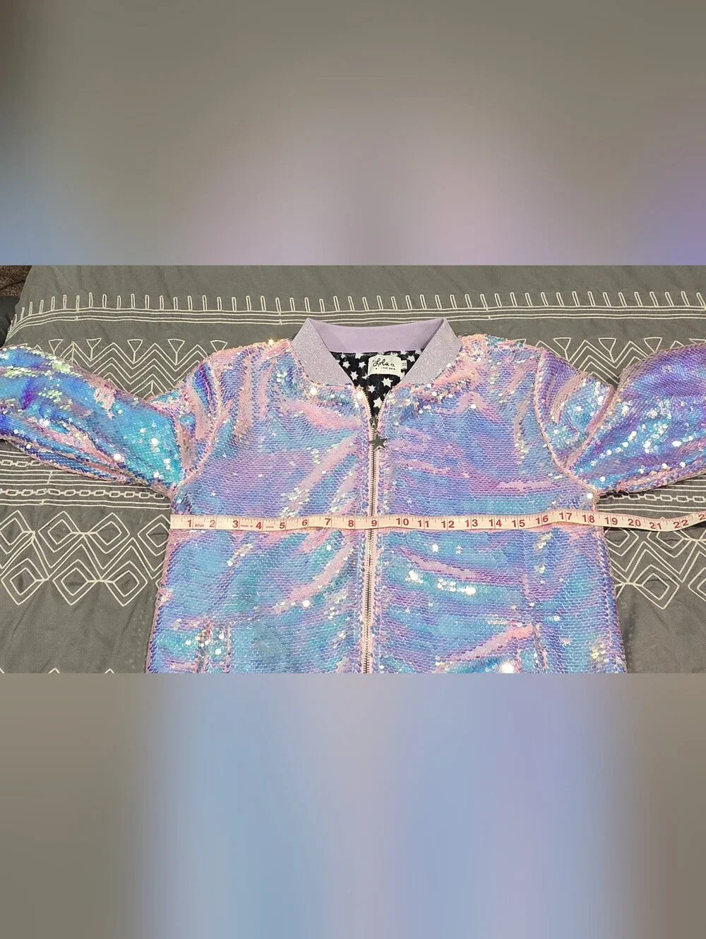 Lola + The Boys Lavender Haze Sequin Bomber Jacket Size Youth 14